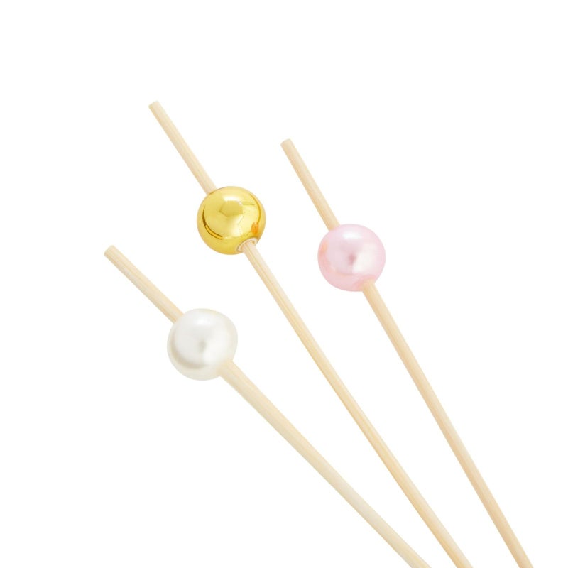 Okuna Outpost Bamboo Pearl Toothpicks - 4.7 in, 150 Count, White, Pink & Gold - Skewers for Appetizers & Mimosa Bar Supplies - Party & Catering Supplies - Image 5